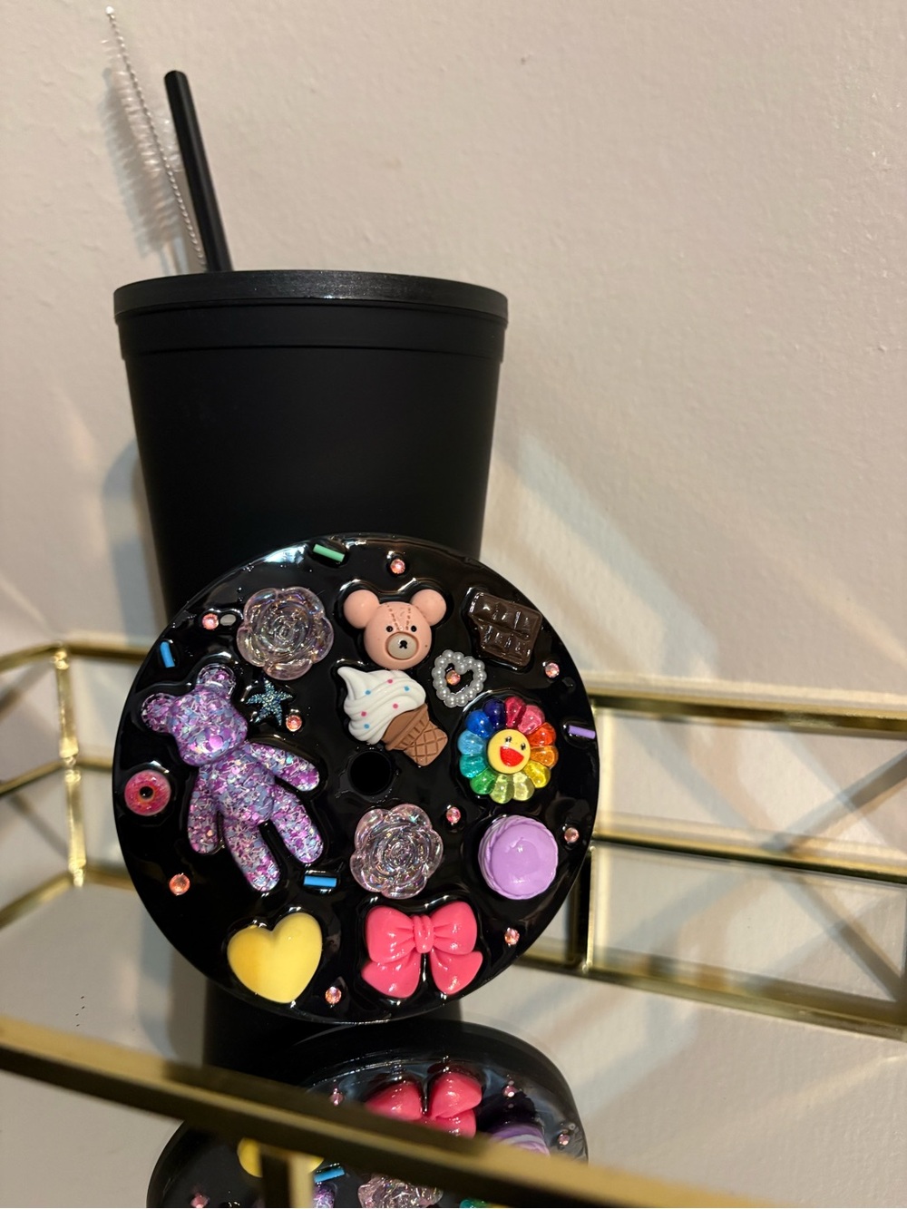 Black Acrylic Cup Lid with Colorful Charms